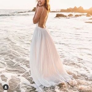 Backless Lace Detail White Maxi Dress